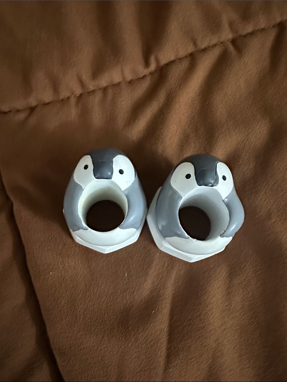 Grey Penguin Pair of Toothbrush Holders Stand